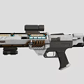Futuristic Sci Fi Weapon With Scope Glowing Blue Lights Metallic Silver Body And Ergonomic Grip