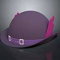 Stylish Purple Hat Adorned with Pink Feathers and Purple Strap featuring White Buckles