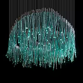 Elegant Crystal Chandelier With Green Strands And Sparkling Illumination