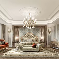 Luxurious Bedroom Interior Design With Chandelier King Bed Velvet Armchair And Area Rug
