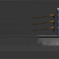 Boxing Equipment With Blue Pole Silver Top Yellow Ropes Red Glove And Gray Platform Base