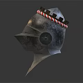 Medieval Knight Helmets With Red White Rope Trim And Metallic Finish Pair