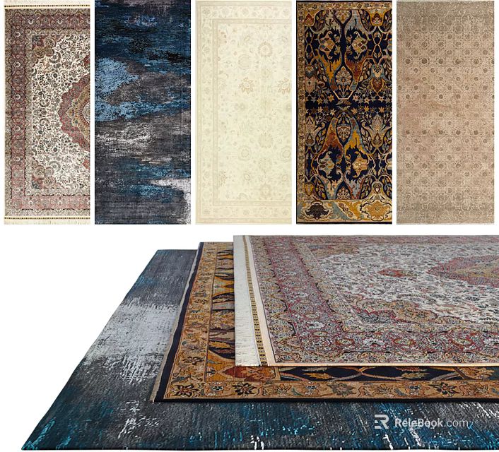 Square Rugs Featuring Various Designs Patterns And Colors For Interior Home Decor Stacked 3d model