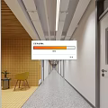 Elevator Hallway Interior Featuring White Walls Ceiling Linear Lights Yellow Tiled Wall And Chair 3d model