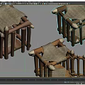 Handcrafted Wooden Frame Structures With Fabric Covers And Rope Details 3d model