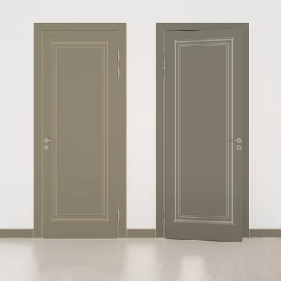 Modern Interior Hinged Doors With Gray Wooden Finish And Metal Handles And Frame 3d model