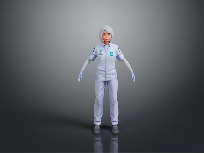 Professional White Hooded Protective Suit With Gloves And Chest Logo Design 3d model