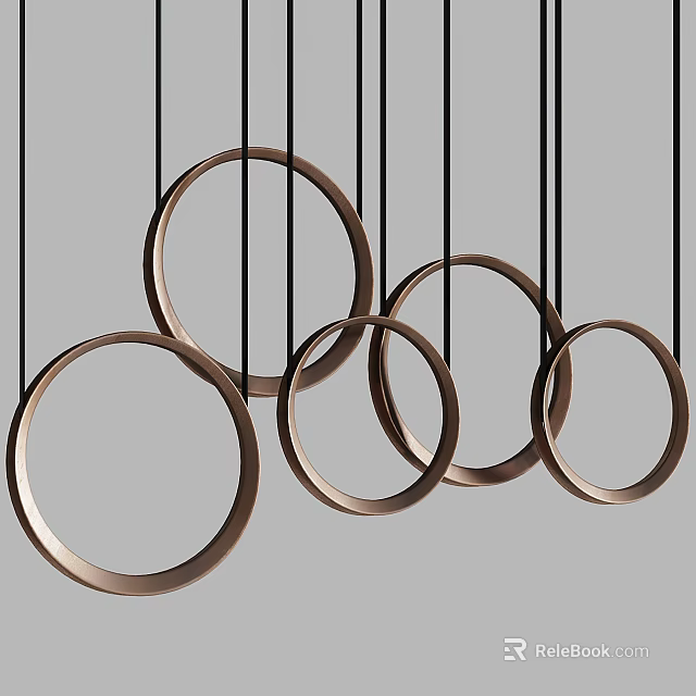Modern Metallic Circular Ring Chandelier With Black Hanging Wires And Minimalist Design 3d model 