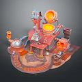 Small Industrial Workshop 3D Model With Multiple Furnaces Pipes And Chimneys 3d model