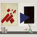 Abstract Art Paintings With Red Blue Geometric Shapes And Wall Decor Elements 3d model