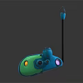 Futuristic Spherical Weapon With Blue Green Shell Yellow Glowing Parts And Mechanical Arms