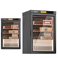 Black Glass Door Wine Cabinet With Cigar Boxes And Wooden Storage Racks