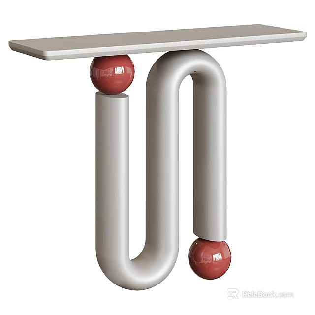 Modern Side Table With White Tabletop Silver U Shaped Frame And Red Spherical Decorations 3d model