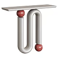 Modern Side Table With White Tabletop Silver U Shaped Frame And Red Spherical Decorations 3d model