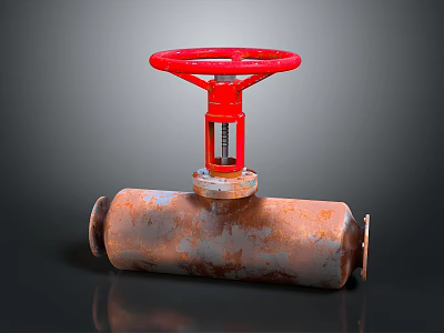 Rusted Metal Valve Featuring Red Wheel Handle And Industrial Design Elements 3d model