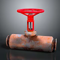 Rusted Metal Valve Featuring Red Wheel Handle And Industrial Design Elements