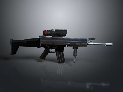 Modern Black Tactical Rifle With Red Dot Scope Barrel Grip And Magazine Design 3d model