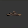 Brown Leather Comfortable Sandals With Double Buckle Straps And Thick Sole