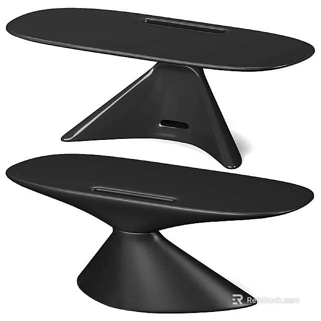 Modern Black Side Table Design With Oval Top And Unique Triangular Base 3d model 