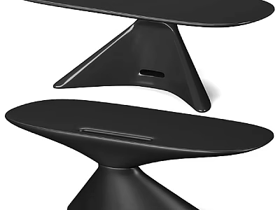 Modern Black Side Table Design With Oval Top And Unique Triangular Base 3d model
