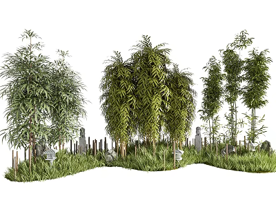 Courtyard Garden With Various Green Trees Lush Grass And Natural Landscape 3d model