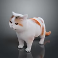 Cute White and Orange Chubby Cat in Standing Pose on Gray Background with Reflective Floor