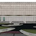 Modern Garden Landscape With Circular Seating Area Reflective Pool And Luminous Lighting