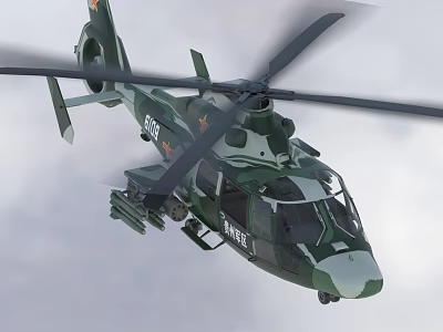 Camouflage Military Helicopter Flying With Rotors Insignia And Number 939 3d model