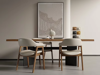 Modern Minimalist Table and Chair Set with White Vase Abstract Wall Art and Colorful Boxes 3d model