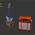 Orange Electric Guitar And Amplifier Musical Equipment With Modern Design Features
