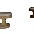 Two Modern Stools With Wooden Bases And Upholstered Seats In Different Colors
