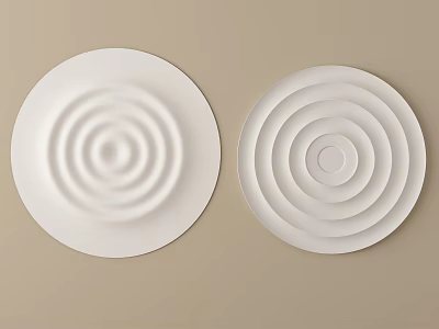 Two White Round Ceiling Light Panels With Concentric Circle Patterns On Beige Wall 3d model