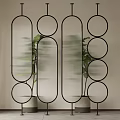 Modern Geometric Room Divider With Black Frame Glass Panels And Green Plants