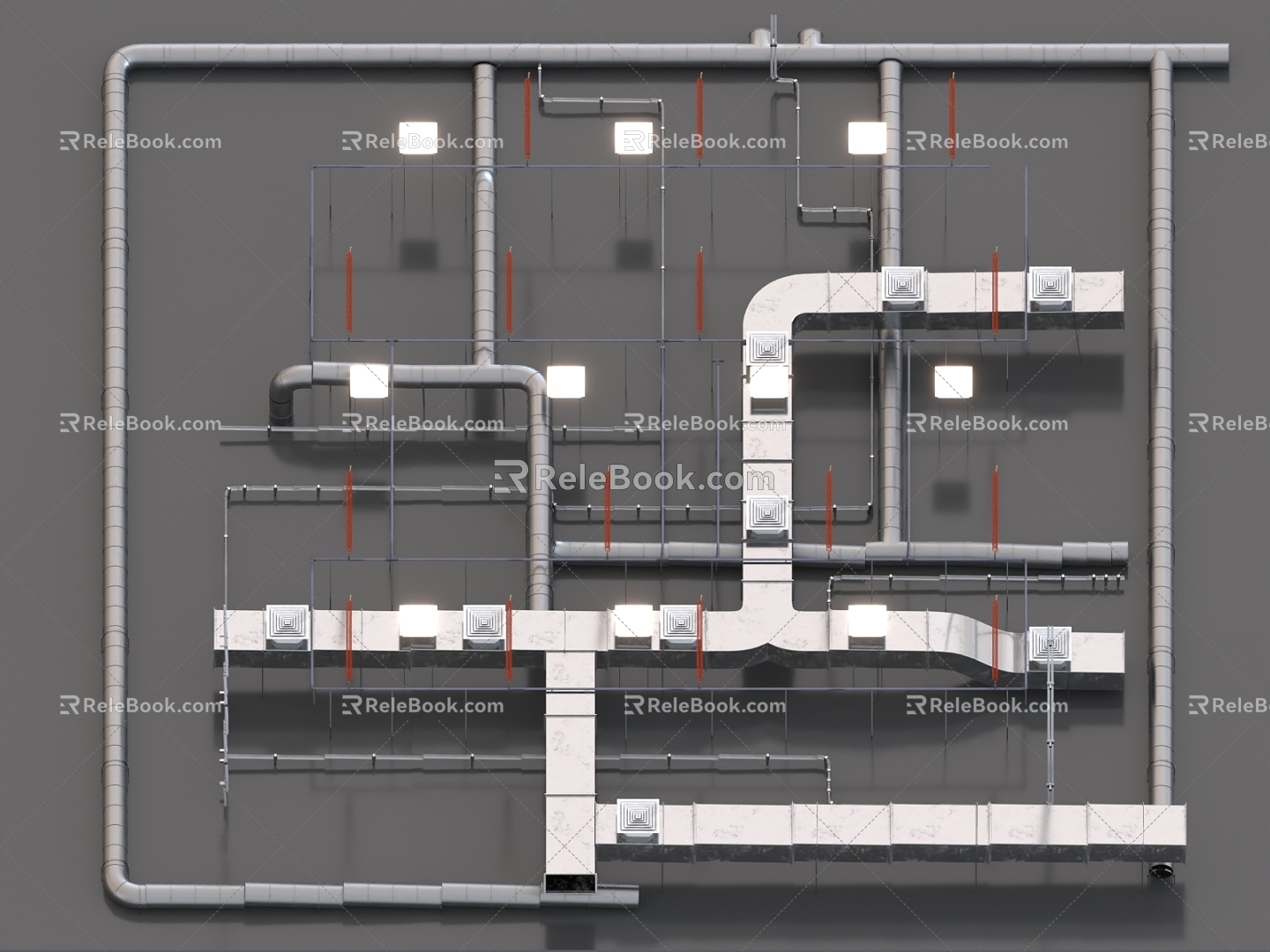 Industrial Air Duct Ceiling Air Conditioning Duct Fire Duct Air Conditioning Air Outlet Fresh Air Duct 3d model