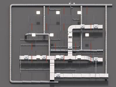 Industrial Piping System Layout Design With Structural Components And Connections 3d model