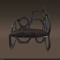 Artistic Single Sofa With Curved Metal Frame And Vintage Fabric Cushion Design