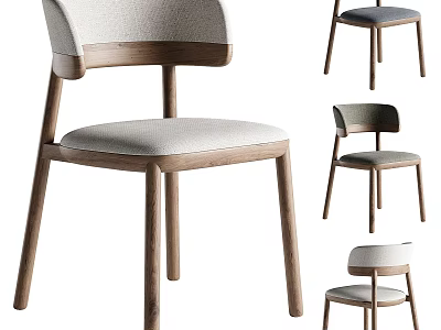 Modern Minimalist Dining Chair With Wooden Frame And Upholstered Seat Backrest 3d model