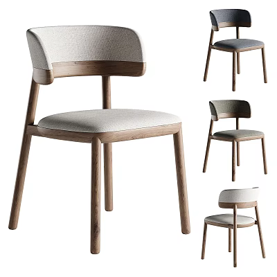 Modern Minimalist Dining Chair With Wooden Frame And Upholstered Seat Backrest 3d model