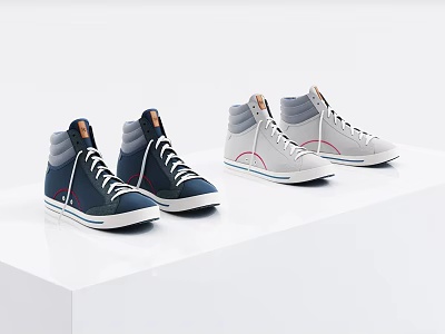 Dark Blue And Light Gray High Top Shoes With Minimalist Design And White Soles 3d model