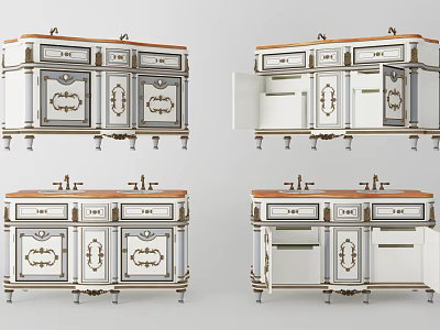 Elegant Classical Washbasin Cabinet With Carved Details Drawers And Double Sink 3d model