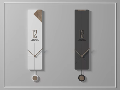 Modern Minimalist Wall Clocks With White And Dark Design And Wooden Accents 3d model