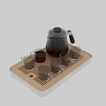 Clear Glass Tableware Set with Teapot and Cups on Wooden Tray for Home Use 3d model