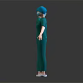 Women In Green Scrubs With Blue Caps Face Masks Front Back Views On Dark Background