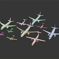 Multiple White Model Airplanes of Various Sizes on Dark Background 3d model