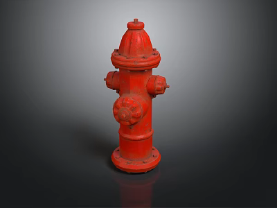 Red Fire Hydrant With Detailed Structure And Reflective Base On Dark Surface 3d model