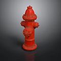 Red Fire Hydrant With Detailed Structure And Reflective Base On Dark Surface
