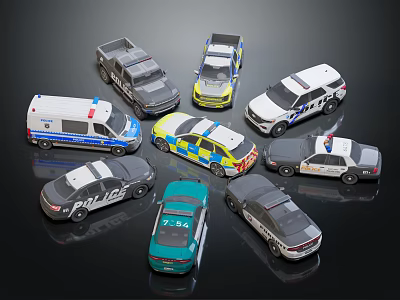 Various Toy Police Vehicles With Different Models And Colors 3d model