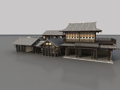 Traditional Ancient Building Complex With Connected Tiled Roofs And Wooden Structures 3d model