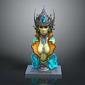 Mythical Female Creature Bust Featuring Green Skin Elaborate Headpiece Blue Gemstones And Wave Base