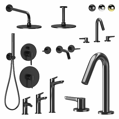 Black Kitchen And Bathroom Faucets Featuring Modern Styles And Different Designs 3d model